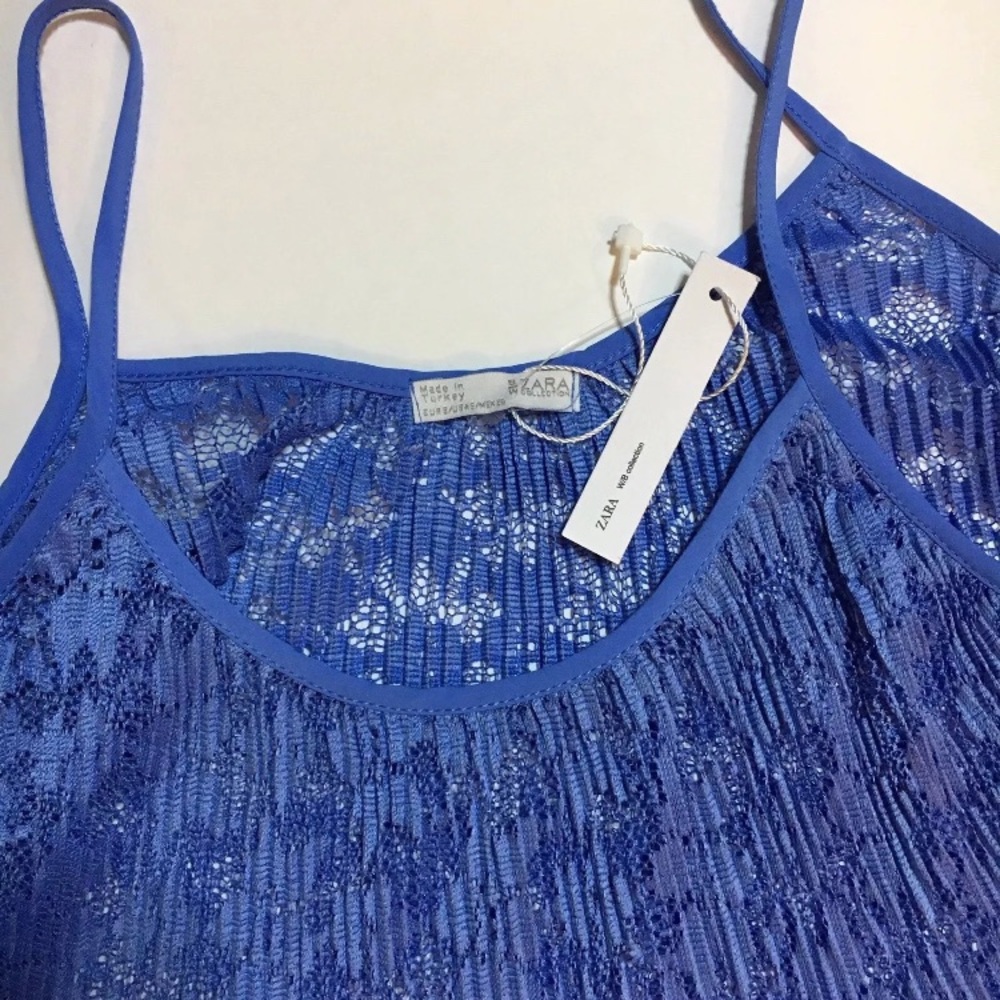 New ZARA Women’s Blue Spaghetti Strap Lace Top - Picture 6 of 6